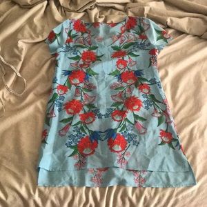 Anthropologie 100% silk blue floral dress EUC